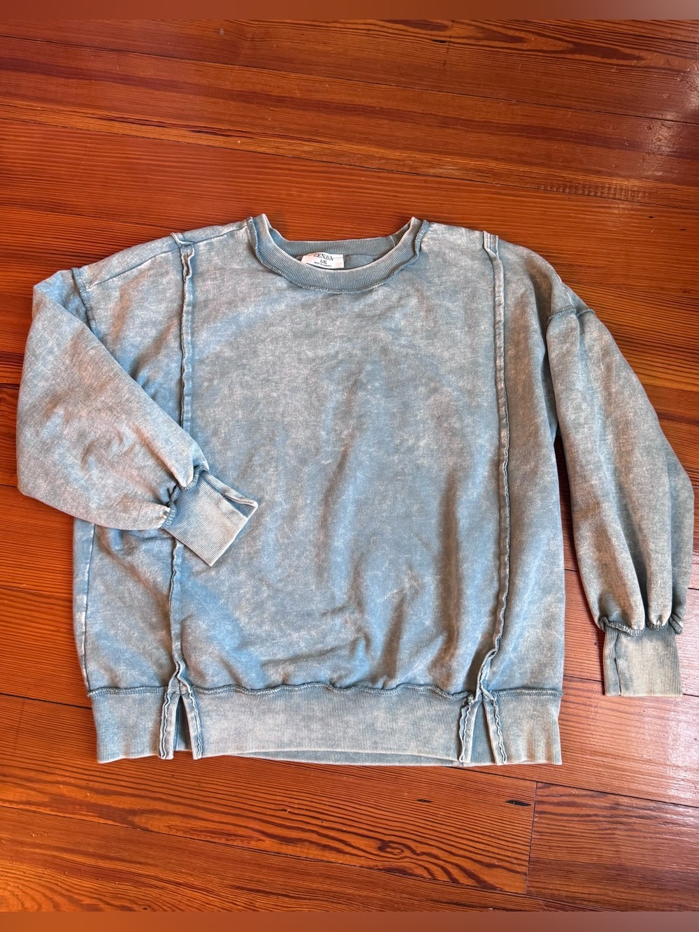 Zenana Acid Wash Blue Crewneck Sweatshirt